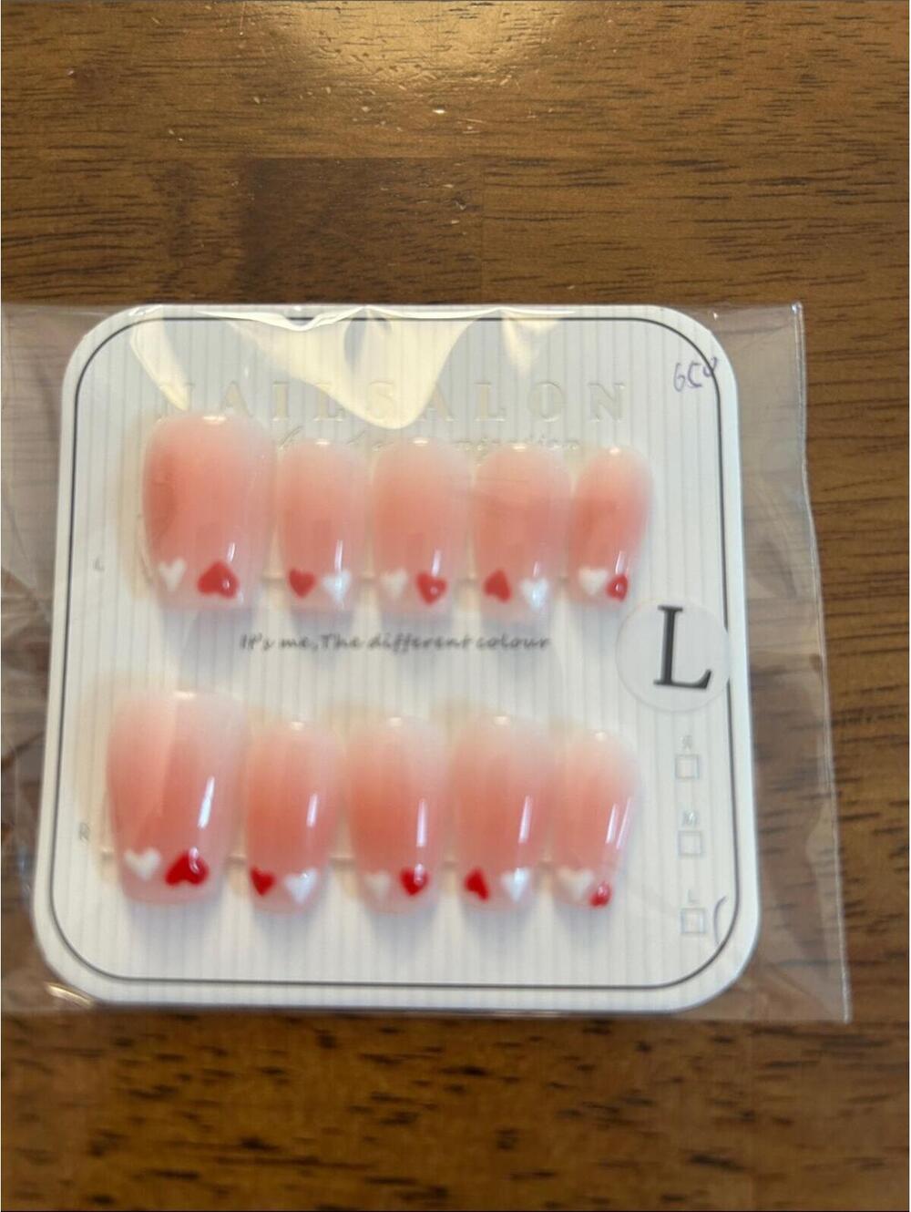 Handmade Pink Ombre Press-On Nails with Heart Accents, set of 10